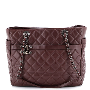 Chanel Front Pocket Chain Shopping Tote Quilted Lambskin Small