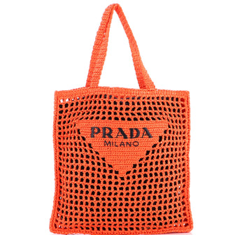 Prada Triangle Logo Open Tote Raffia