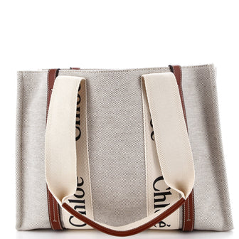 Chloe Woody Tote Canvas with Leather Medium