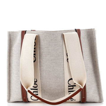 Chloe Woody Tote Canvas with Leather Medium