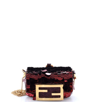 Fendi Chain Baguette Charm Bag Sequins Nano
