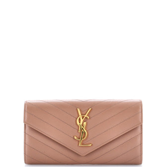 Saint Laurent Classic Monogram Flap Wallet Matelasse Chevron Leather Large