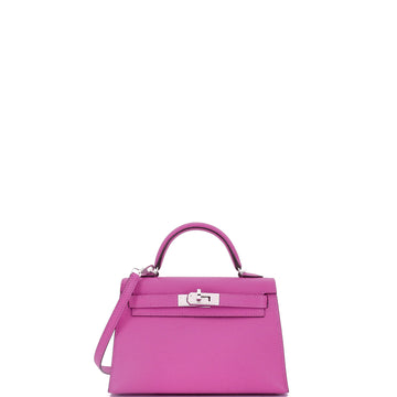 Hermes Kelly Mini II Bag Pink Chevre Mysore with Palladium Hardware 20