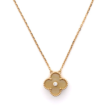 Van Cleef & Arpels Vintage Alhambra Pendant Necklace 18K Yellow Gold and Gold Mother of Pearl with Diamond