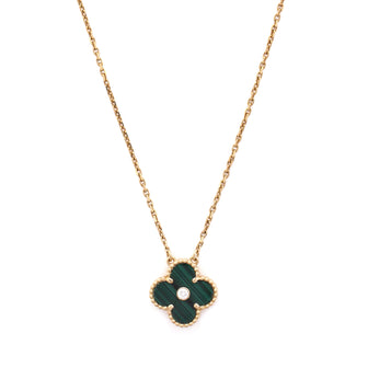 Van Cleef & Arpels Vintage Alhambra Pendant Necklace 18K Yellow Gold and Malachite with Diamond