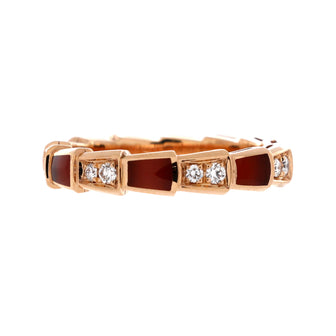 Bvlgari Serpenti Viper Ring 18k Rose Gold and Carnelian with Half Pave Diamonds