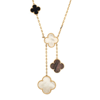 Van Cleef & Arpels Magic Alhambra 6 Motifs Necklace 18K Yellow Gold and Mother of Pearl with Onyx