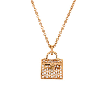 Hermes Kelly Amulette Pendant Necklace 18K Rose Gold and Diamonds