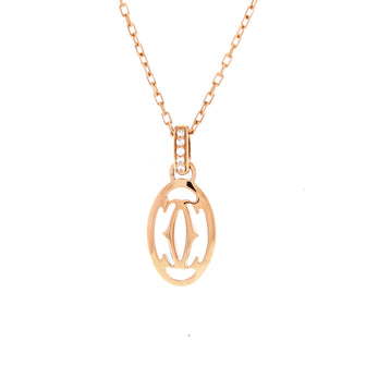 Cartier Logo Double C Pendant Necklace 18K Rose Gold with Diamonds