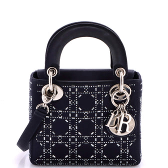 Christian Dior Lady Dior Bag Crystal Embellished Cannage Quilt Satin Mini