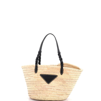Prada Basket Tote Raffia with Leather Small