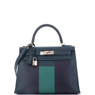 Hermes Kelly Lettre Handbag Green Epsom with Palladium Hardware 28