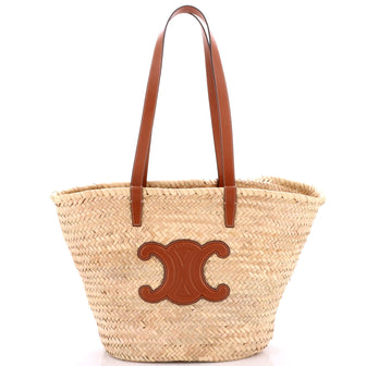 Celine Triomphe Basket Shoulder Bag Raffia with Leather Large