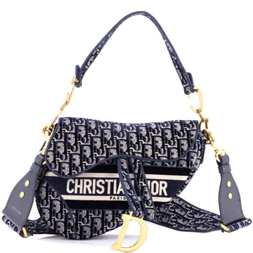 Christian Dior Saddle Handbag Logo Embroidered Oblique Canvas Medium