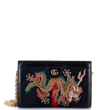 Gucci Ophidia Chain Shoulder Bag Embroidered Suede Small