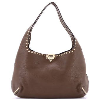 Valentino Garavani Rockstud Flip Lock Hobo Leather Large