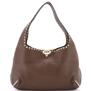 Valentino Garavani Rockstud Flip Lock Hobo Leather Large