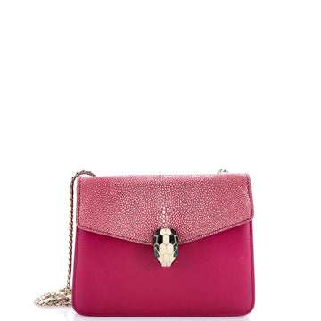 Bvlgari Serpenti Forever Square Shoulder Bag Leather and Stingray Small