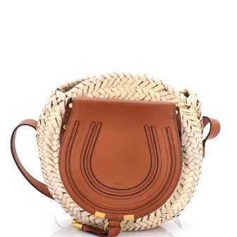 Chloe Marcie Basket Crossbody Bag Raffia and Leather Small