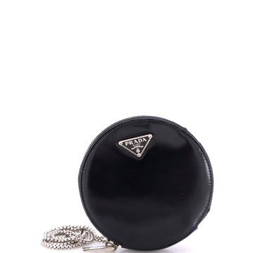 Prada Round Pouch Bag with Chain Brushed Leather Mini