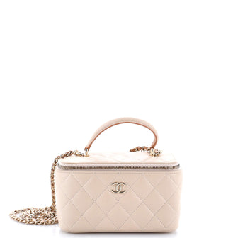 Chanel Classic Top Handle Vanity Case with Chain Quilted Lambskin Small
