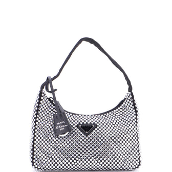 Prada Re-Edition 2000 Hobo Crystal Embellished Satin Mini