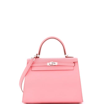 Hermes Kelly Handbag Pink Epsom with Palladium Hardware 25