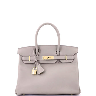 Hermes Birkin Handbag Grey Novillo with Gold Hardware 30