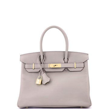 Hermes Birkin Handbag Grey Novillo with Gold Hardware 30