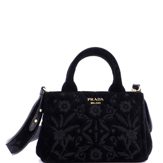 Prada Convertible Open Tote Quilted Embroidered Velvet Mini