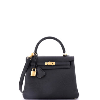 Hermes Kelly Handbag Black Togo with Gold Hardware 25