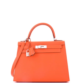 Hermes Kelly Handbag Orange Epsom with Palladium Hardware 28