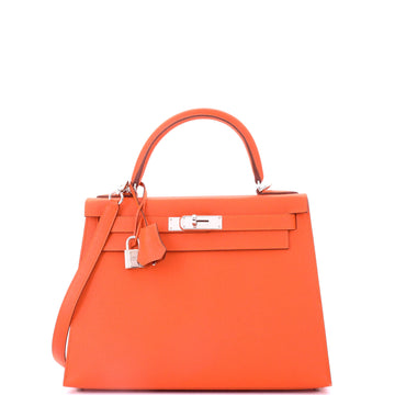 Hermes Kelly Handbag Orange Epsom with Palladium Hardware 28
