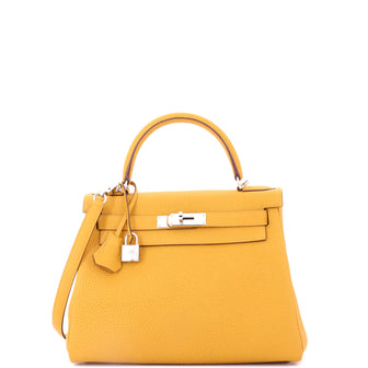Hermes Kelly Handbag Yellow Togo with Palladium Hardware 28