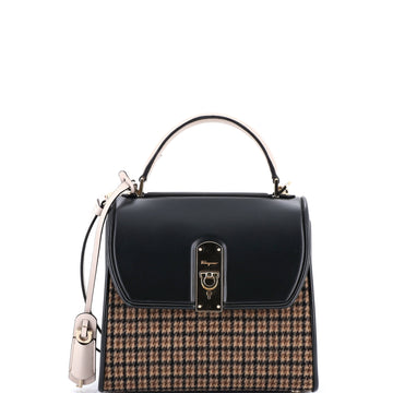 Salvatore Ferragamo Boxyz Top Handle Bag Printed Wool and Leather Small