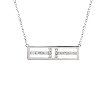 Tiffany & Co. T Open Horizontal Bar Pendant Necklace 18K White Gold with Diamond