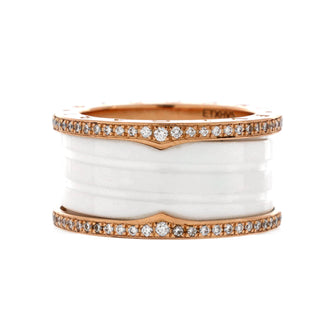 Bvlgari B.Zero1 Three Band Ring 18K Rose Gold and Ceramic with Diamonds