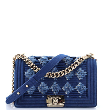 Chanel Boy Flap Bag Pleated Fringe Denim Old Medium