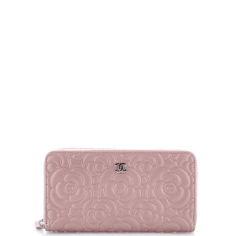 Chanel Zip Around Wallet Camellia Goatskin