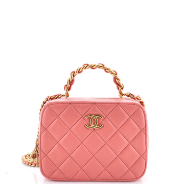 Chanel Woven Chain Top Handle Vanity Case Quilted Lambskin Small