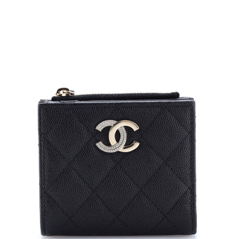 Chanel Crystal CC Bifold Wallet Quilted Caviar Compact