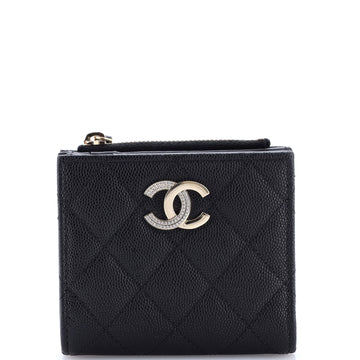 Chanel Crystal CC Bifold Wallet Quilted Caviar Compact