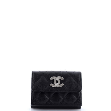 Chanel Textured CC Flap Wallet Quilted Caviar Small