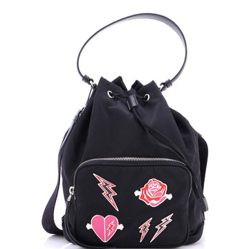 Prada Drawstring Bucket Bag Embellished Tessuto Small