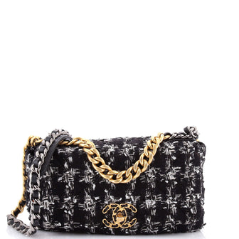 Chanel 19 Flap Bag Quilted Houndstooth Tweed and Ribbon Medium