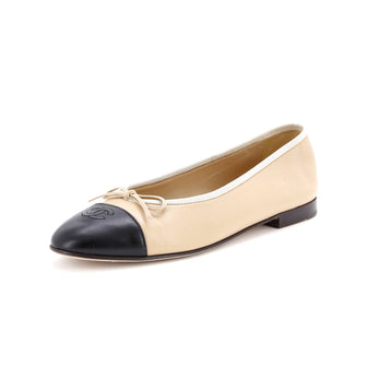 Chanel Women's CC Cap Toe Bow Ballerina Flats Leather