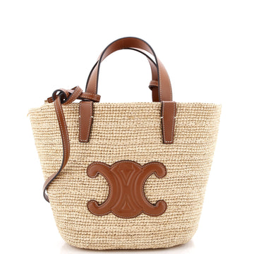Celine Classic Panier Basket Tote Raffia and Leather Teen