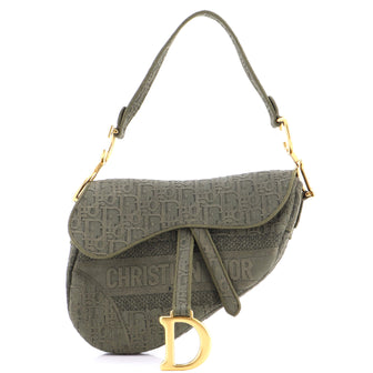 Christian Dior Saddle Handbag Logo Embroidered Oblique Canvas Medium