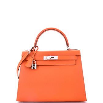 Hermes Kelly Handbag Orange Epsom with Palladium Hardware 28