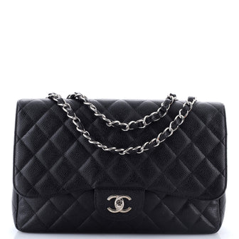 Chanel Vintage Classic Single Flap Bag Quilted Caviar Medium